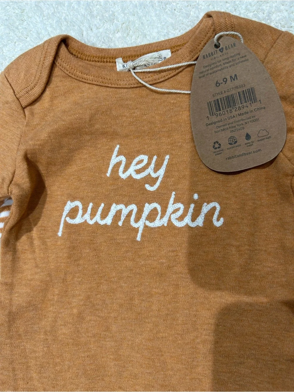 Rabbit + Bear Organic Pumpkin Long Sleeve Bodysuit Set Halloween NWT 6-9 month